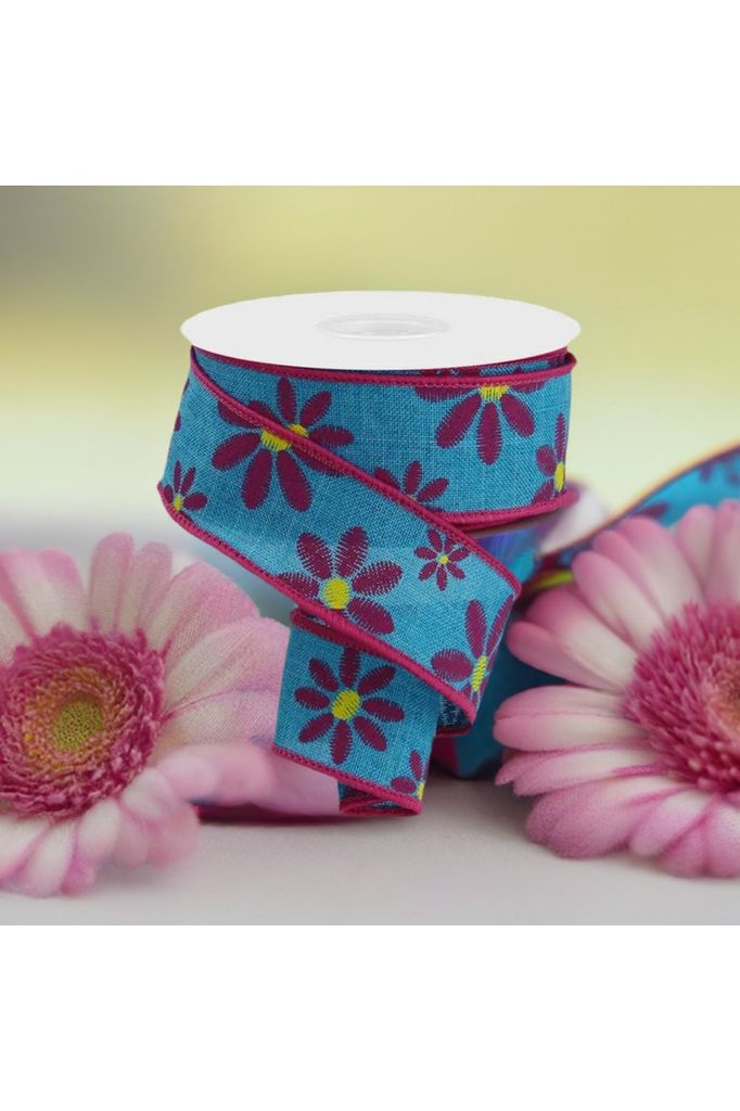 Shop For 1.5" Embroidered Daisy Ribbon: Light Teal (10 Yards) at Michelle's aDOORable Creations