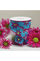 1.5" Embroidered Daisy Ribbon: Light Teal (10 Yards) - Michelle's aDOORable Creations - Wired Edge Ribbon