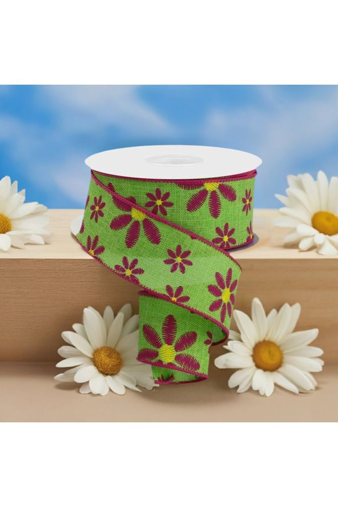 Shop For 1.5" Embroidered Daisy Ribbon: Lime Green (10 Yards) at Michelle's aDOORable Creations