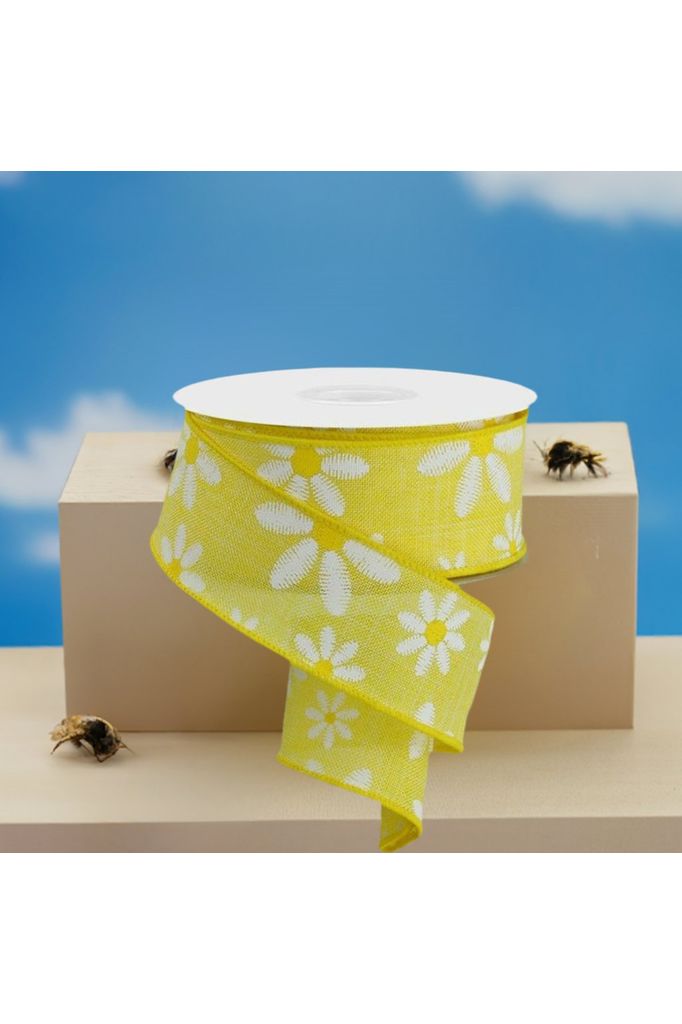 Shop For 1.5" Embroidered Daisy Ribbon: Yellow (10 Yards) at Michelle's aDOORable Creations