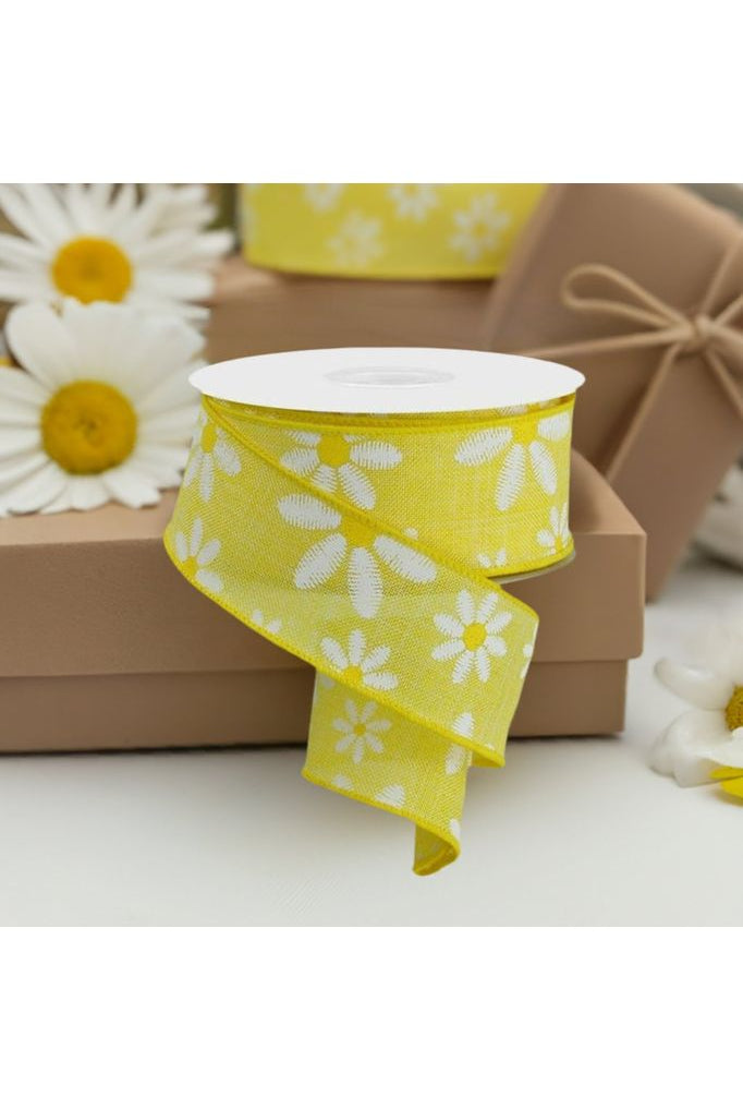 1.5" Embroidered Daisy Ribbon: Yellow (10 Yards) - Michelle's aDOORable Creations - Wired Edge Ribbon