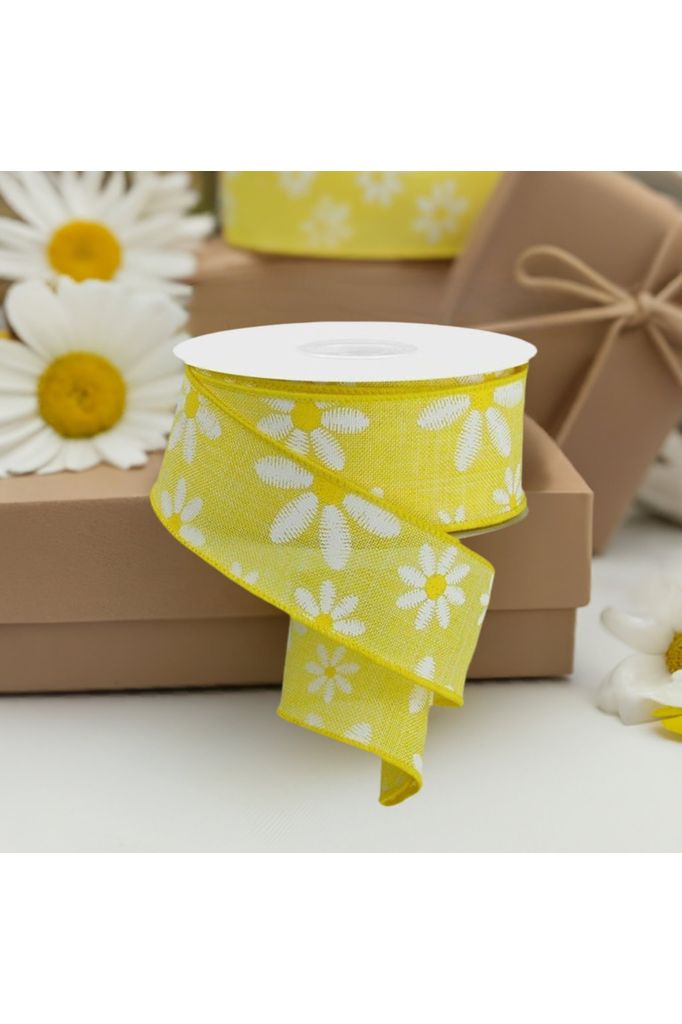 Shop For 1.5" Embroidered Daisy Ribbon: Yellow (10 Yards) at Michelle's aDOORable Creations