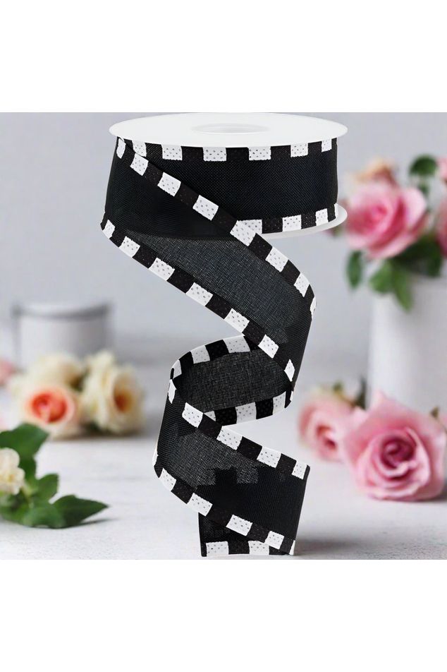 1.5" Faux Royal Burlap/Stripe Edge Ribbon: Black (10 Yards) - Michelle's aDOORable Creations - Wired Edge Ribbon