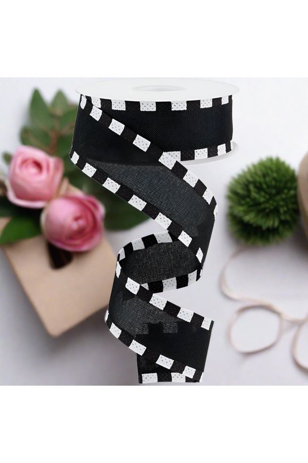 1.5" Faux Royal Burlap/Stripe Edge Ribbon: Black (10 Yards) - Michelle's aDOORable Creations - Wired Edge Ribbon