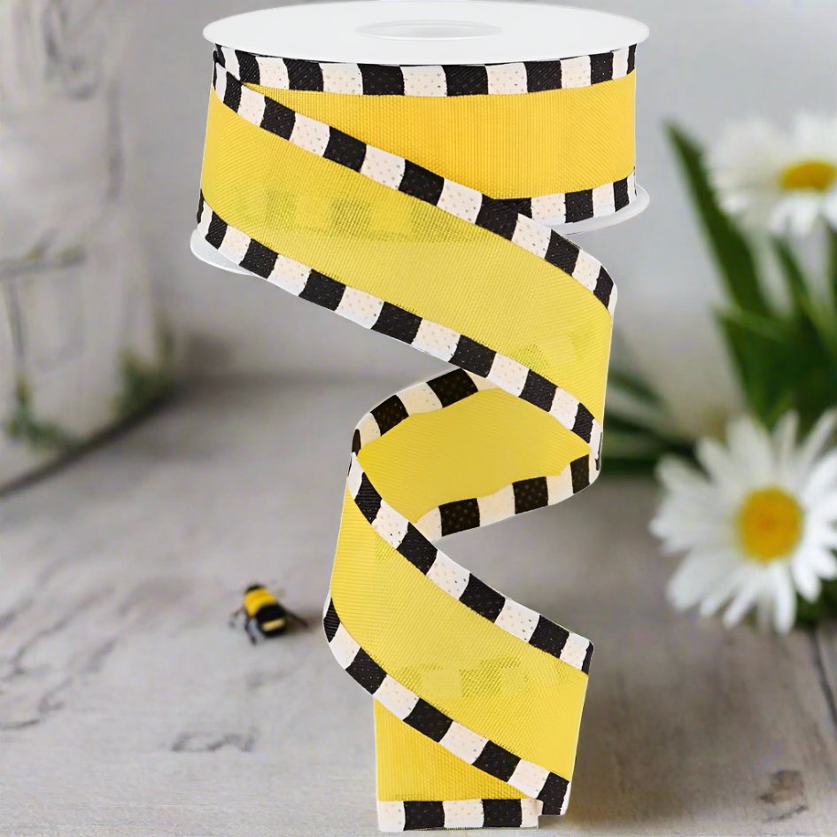 Shop For 1.5" Faux Royal Burlap/Stripe Edge Ribbon: Yellow (10 Yards) at Michelle's aDOORable Creations