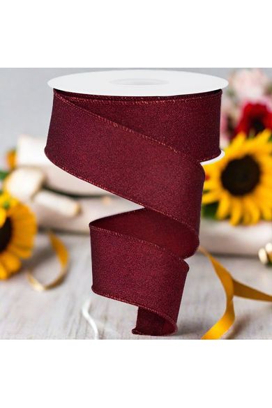 1.5" Fine Glitter On Royal Ribbon: Burgundy (10 Yards) - Michelle's aDOORable Creations - Wired Edge Ribbon