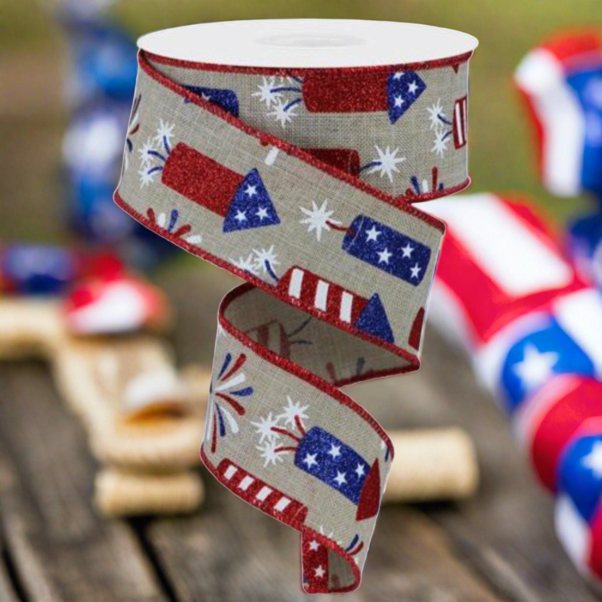 Shop For 1.5" Firecrackers Ribbon: Natural (10 Yards) at Michelle's aDOORable Creations