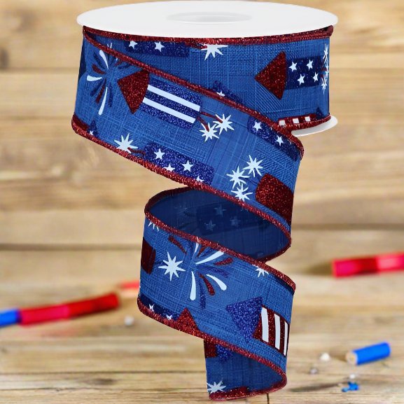 Shop For 1.5" Firecrackers Ribbon: Royal Blue (10 Yards) at Michelle's aDOORable Creations