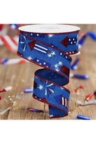 1.5" Firecrackers Ribbon: Royal Blue (10 Yards) - Michelle's aDOORable Creations - Wired Edge Ribbon