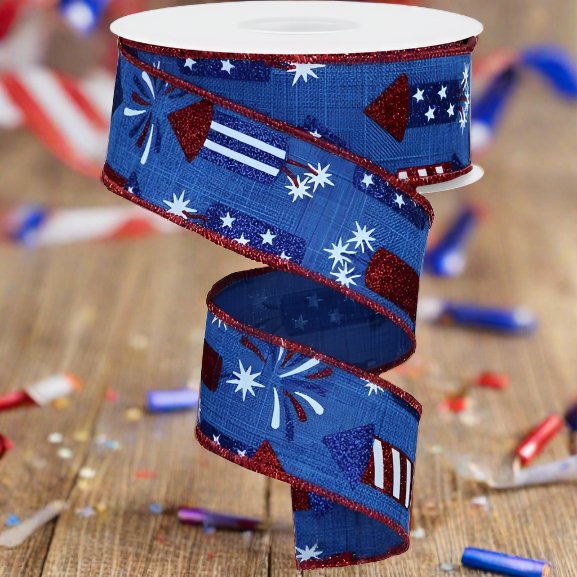 Shop For 1.5" Firecrackers Ribbon: Royal Blue (10 Yards) at Michelle's aDOORable Creations