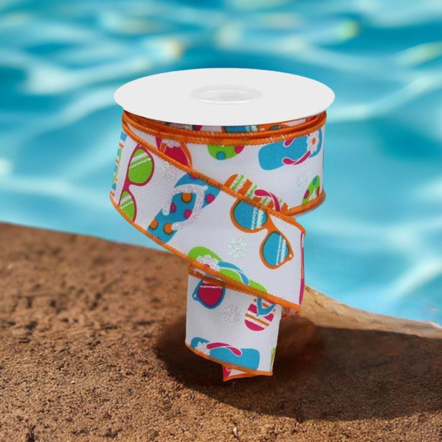 1.5" Flip Flop and Sunglasses Ribbon: White (10 Yard)