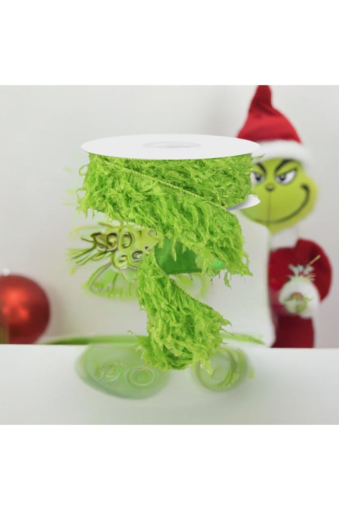 1.5" Furry Ribbon: Lime Green (10 Yards) - Michelle's aDOORable Creations - Wired Edge Ribbon