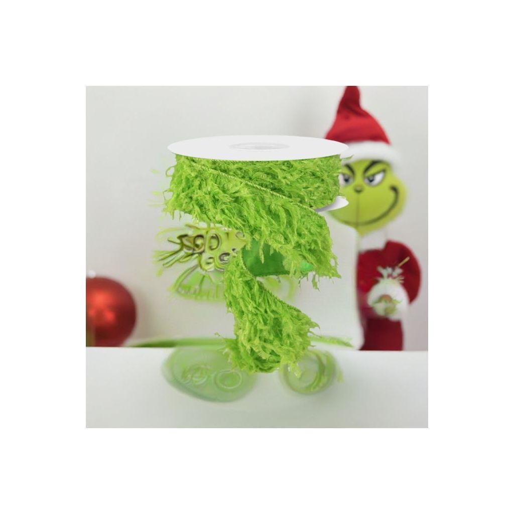 1.5" Furry Ribbon: Lime Green (10 Yards) - Michelle's aDOORable Creations - Wired Edge Ribbon