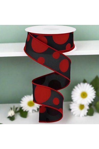 Shop For 1.5" Giant Three Size Polka Dot Ribbon: Black & Red (10 Yards) at Michelle's aDOORable Creations