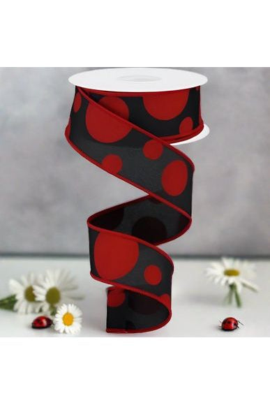 1.5" Giant Three Size Polka Dot Ribbon: Black & Red (10 Yards) - Michelle's aDOORable Creations - Wired Edge Ribbon