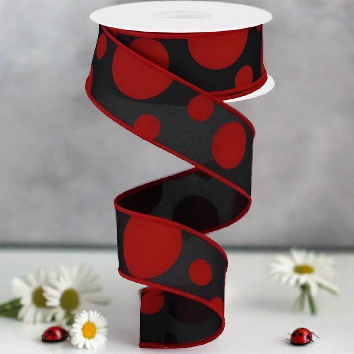 Shop For 1.5" Giant Three Size Polka Dot Ribbon: Black & Red (10 Yards) at Michelle's aDOORable Creations