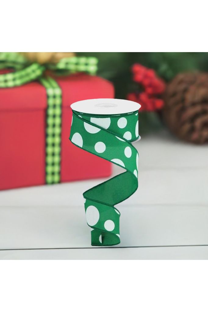 Shop For 1.5" Giant Three Size Polka Dot Ribbon: Emerald Green & White (10 Yards) at Michelle's aDOORable Creations