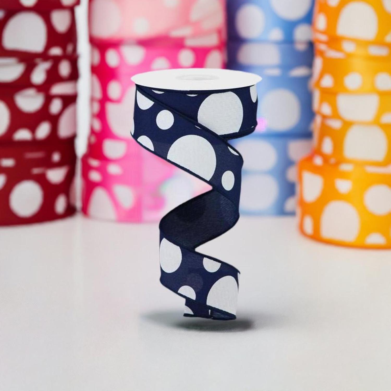 1.5" Giant Three Size Polka Dot Ribbon: Navy Blue (10 Yards)