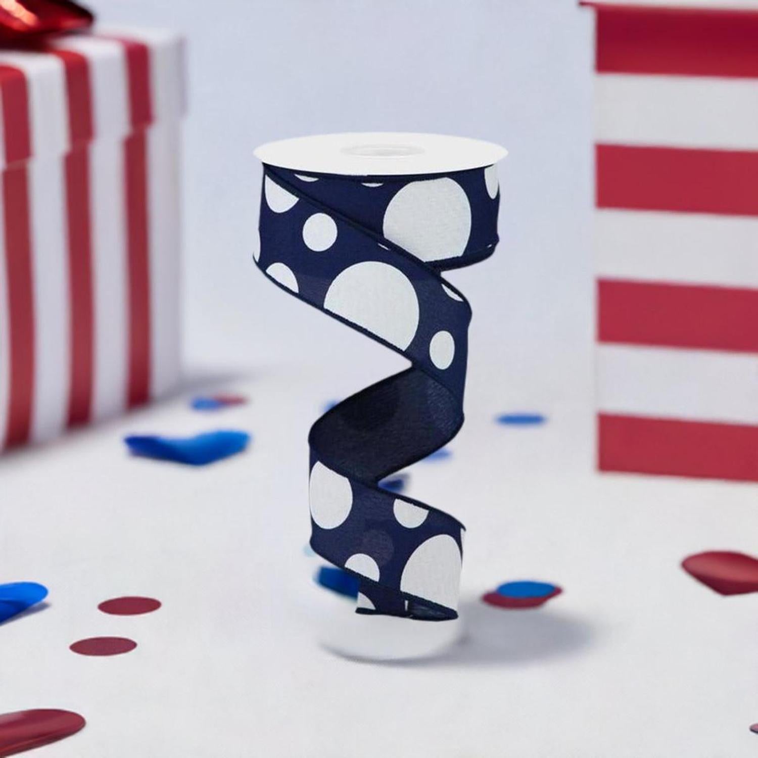 Shop For 1.5" Giant Three Size Polka Dot Ribbon: Navy Blue (10 Yards) at Michelle's aDOORable Creations