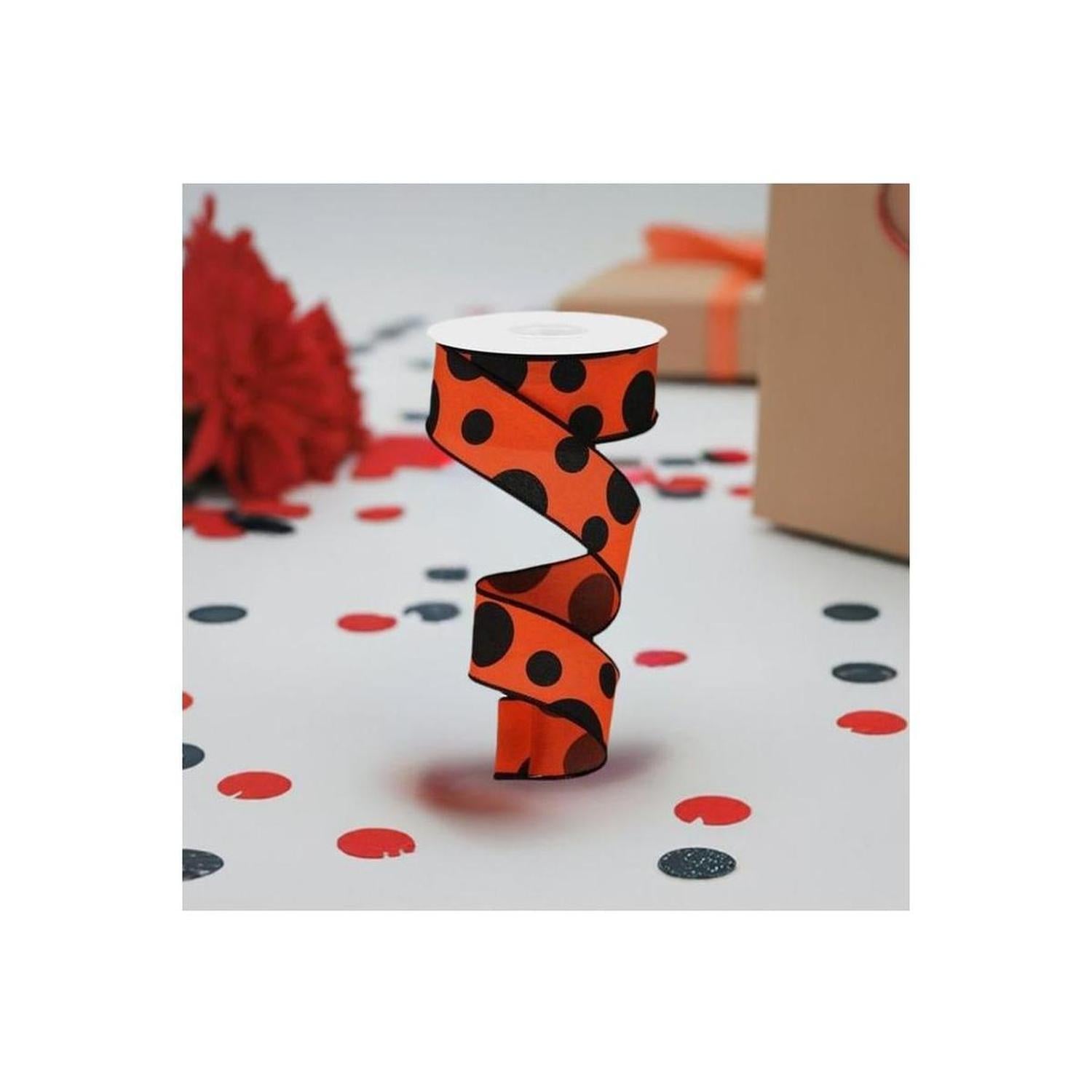 1.5" Giant Three Size Polka Dot Ribbon: Orange & Black (10 Yards)