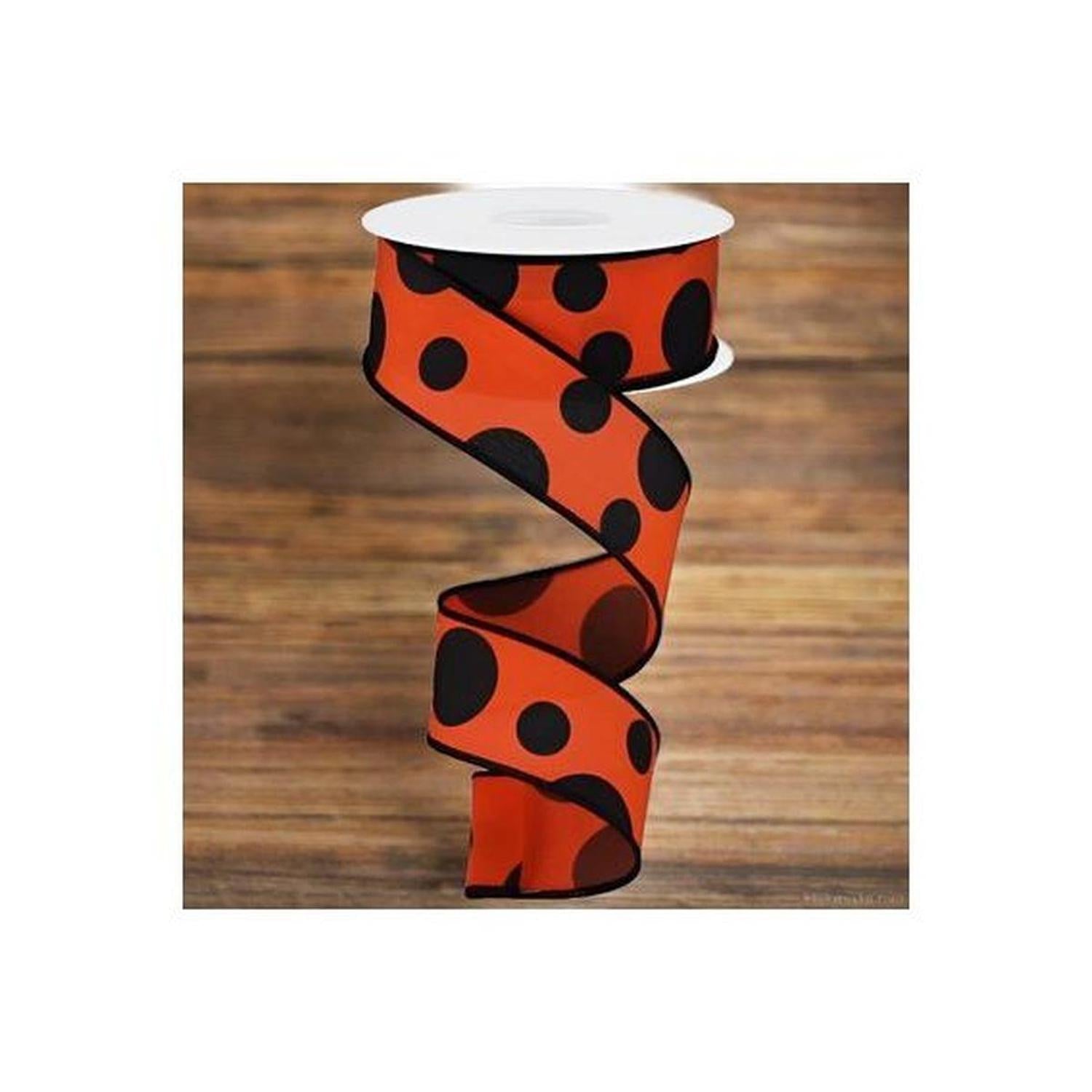 1.5" Giant Three Size Polka Dot Ribbon: Orange & Black (10 Yards)
