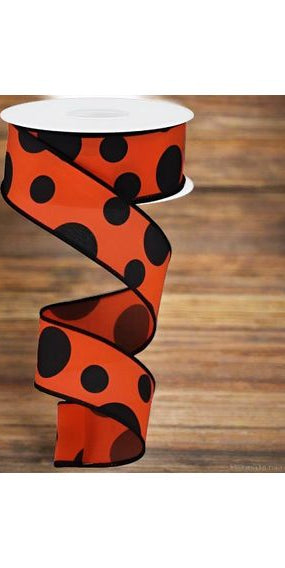 1.5" Giant Three Size Polka Dot Ribbon: Orange & Black (10 Yards) - Michelle's aDOORable Creations - Wired Edge Ribbon