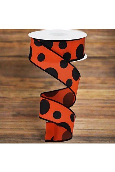 Shop For 1.5" Giant Three Size Polka Dot Ribbon: Orange & Black (10 Yards) at Michelle's aDOORable Creations