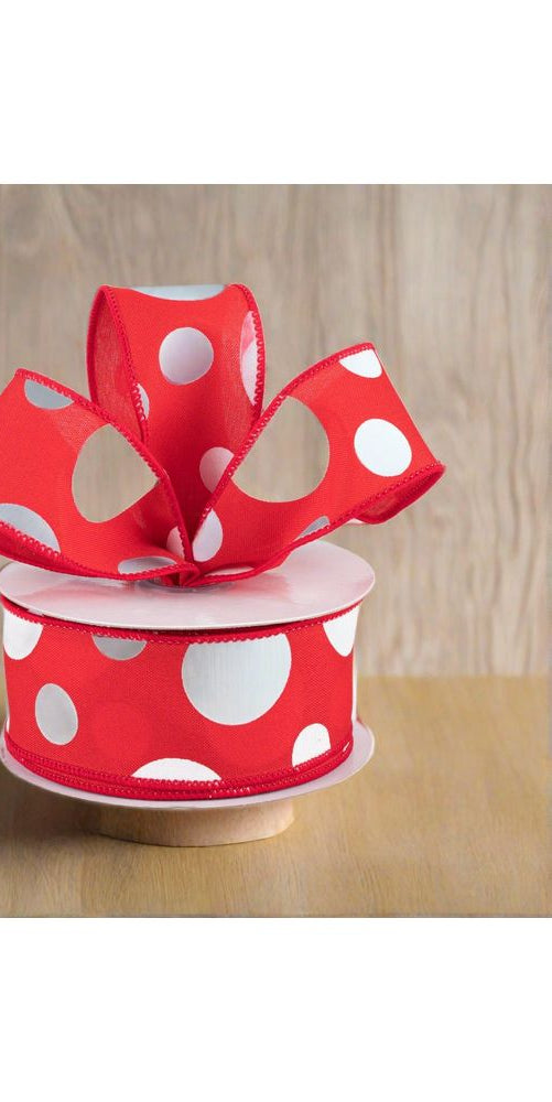 1.5" Giant Three Size Polka Dot Ribbon: Red & White (10 Yards) - Michelle's aDOORable Creations - Wired Edge Ribbon