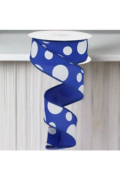 1.5" Giant Three Size Polka Dot Ribbon: Royal Blue & White (10 Yards) - Michelle's aDOORable Creations - Wired Edge Ribbon