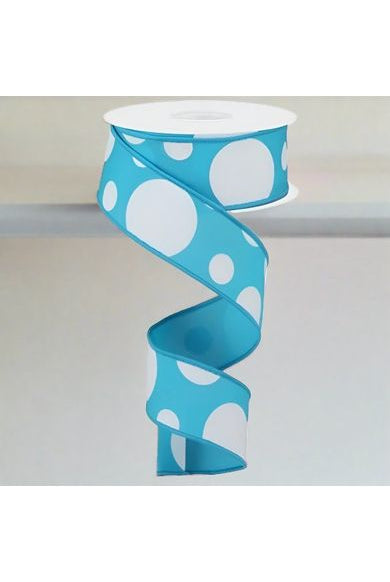 1.5" Giant Three Size Polka Dot Ribbon: Turquoise & White (10 Yards) - Michelle's aDOORable Creations - Wired Edge Ribbon