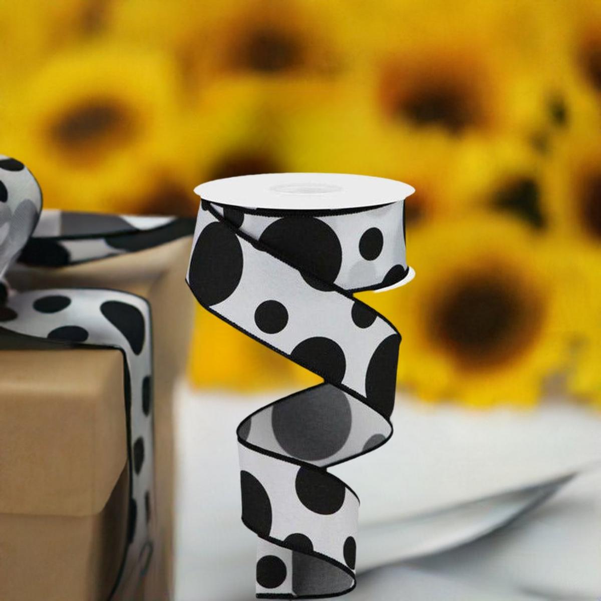 Shop For 1.5" Giant Three Size Polka Dot Ribbon: White/Black (10 Yards) at Michelle's aDOORable Creations