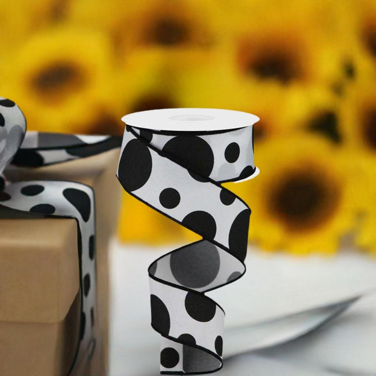 Shop For 1.5" Giant Three Size Polka Dot Ribbon: White/Black (10 Yards) at Michelle's aDOORable Creations