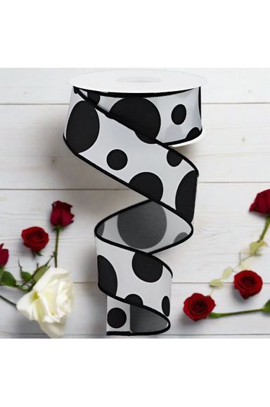 Shop For 1.5" Giant Three Size Polka Dot Ribbon: White/Black (10 Yards) at Michelle's aDOORable Creations