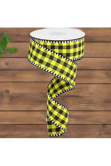 1.5" Gingham Check Ribbon: Yellow/Black (10 Yards) - Michelle's aDOORable Creations - Wired Edge Ribbon