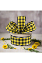 1.5" Gingham Check Ribbon: Yellow/Black (10 Yards) - Michelle's aDOORable Creations - Wired Edge Ribbon