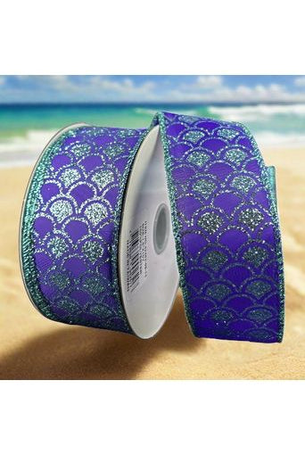 1.5" Glitter Fish Scales Ribbon: Purple/Aqua (10 Yards) - Michelle's aDOORable Creations - Wired Edge Ribbon