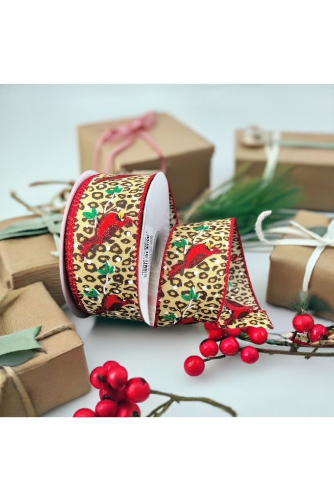 1.5" Leopard Cardinal Ribbon (10 Yards) - Michelle's aDOORable Creations - Wired Edge Ribbon