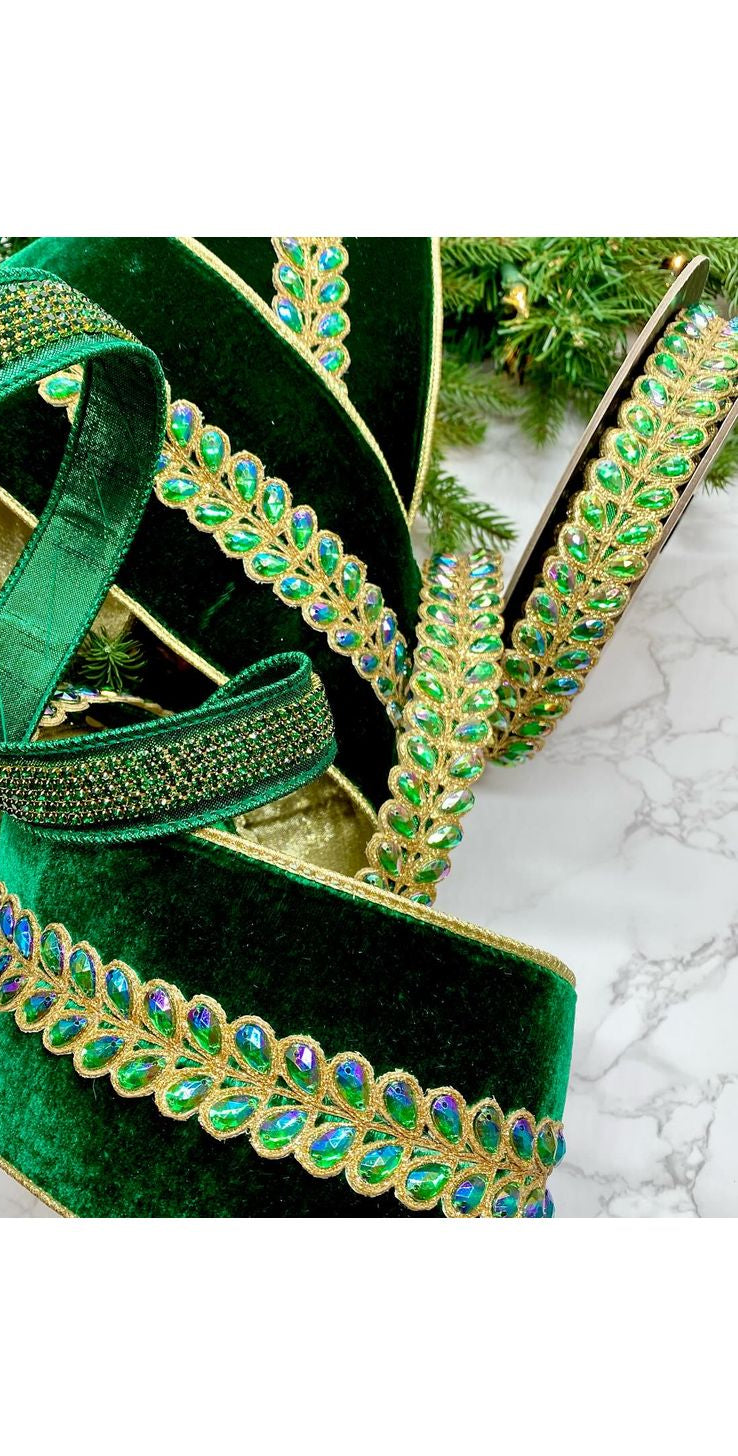 1.5" Metallic Dupion Duchess Jewel Ribbon: Emerald (10 Yards) - Michelle's aDOORable Creations - Wired Edge Ribbon