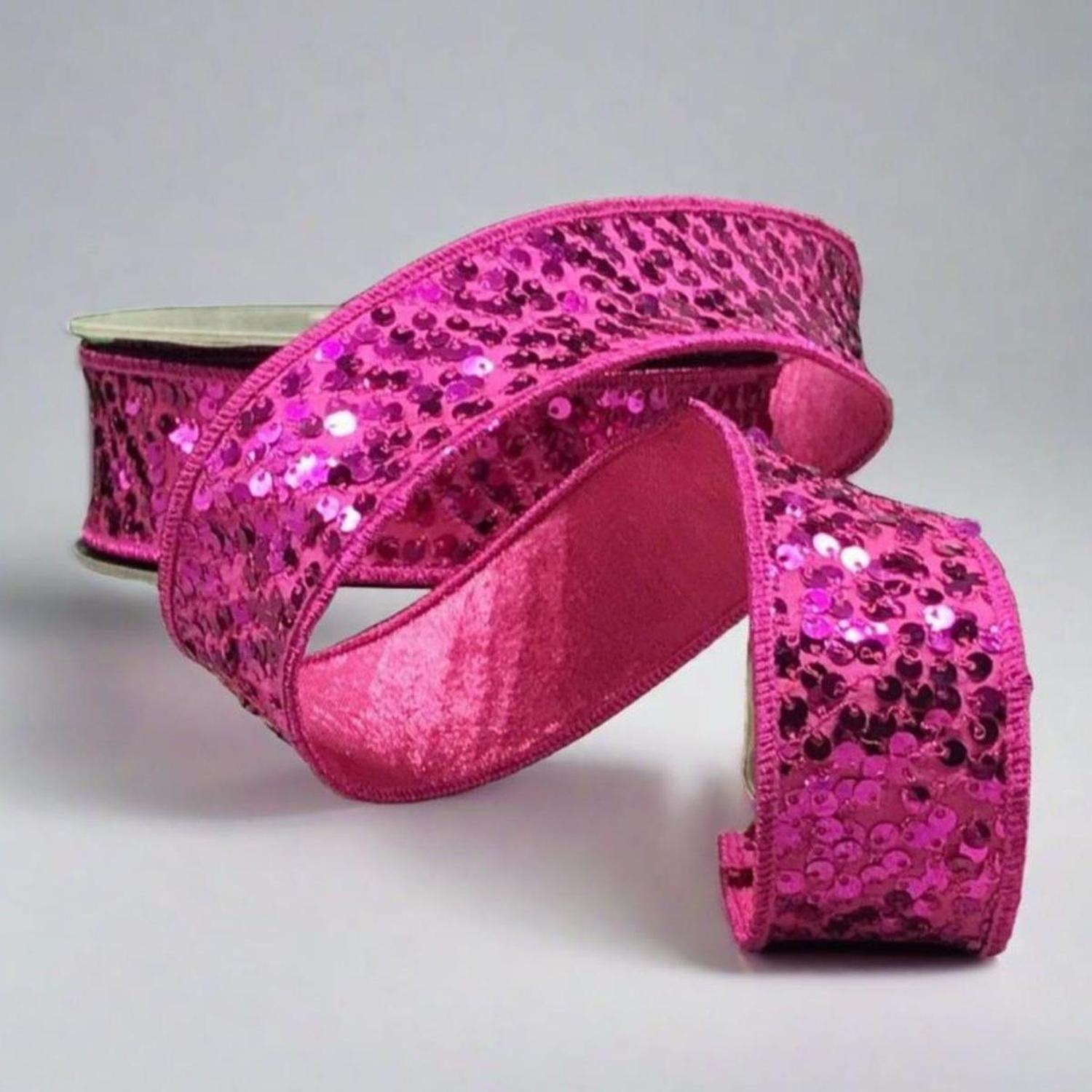 1.5" Metallic Sequin Ribbon: Hot Pink (10 Yards)