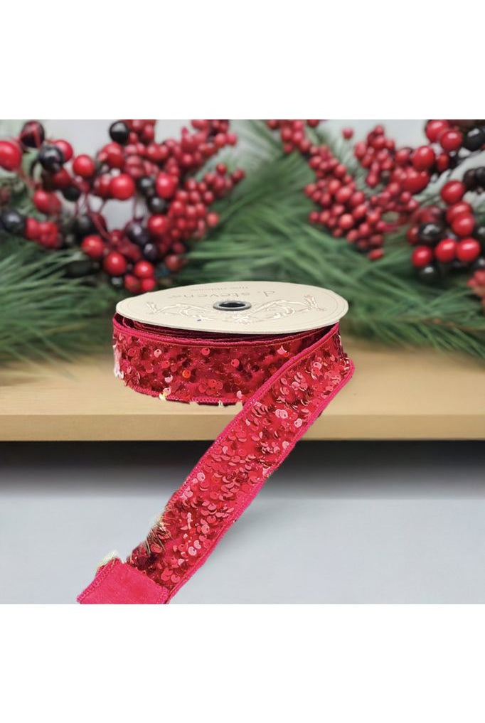 1.5" Metallic Sequin Ribbon: Red (10 Yards) - Michelle's aDOORable Creations - Wired Edge Ribbon