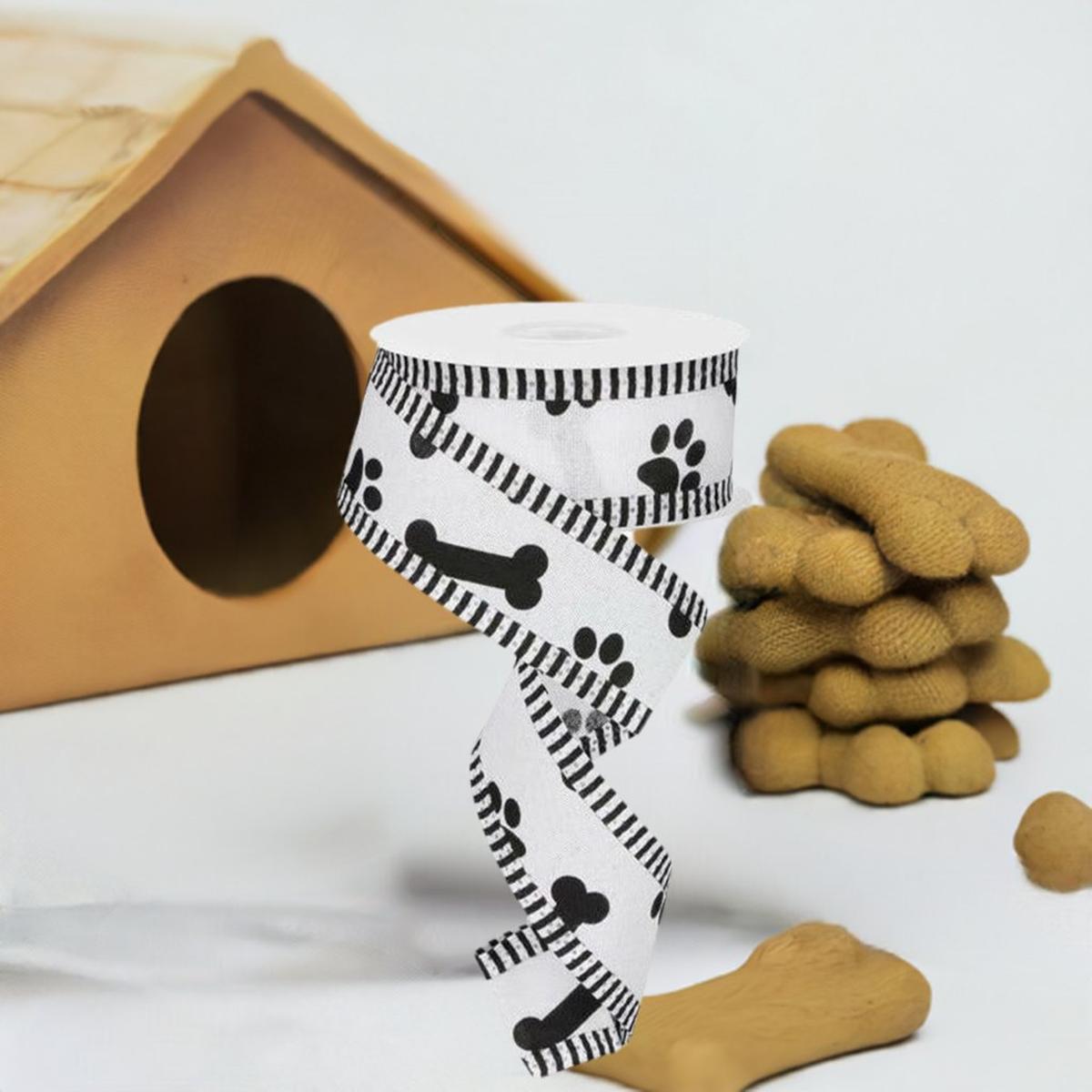 Shop For 1.5" Paw Print Thin Stripe Ribbon: White & Black (10 Yards) at Michelle's aDOORable Creations