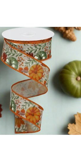 1.5" Pumpkin Foliage Ribbon: Light Natural (10 Yards) - Michelle's aDOORable Creations - Wired Edge Ribbon