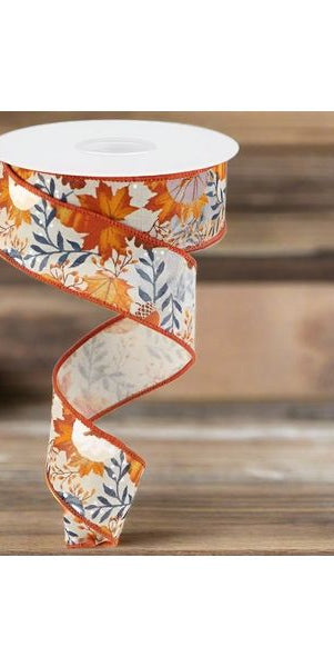 1.5" Pumpkin Foliage Ribbon: Navy (10 Yards) - Michelle's aDOORable Creations - Wired Edge Ribbon