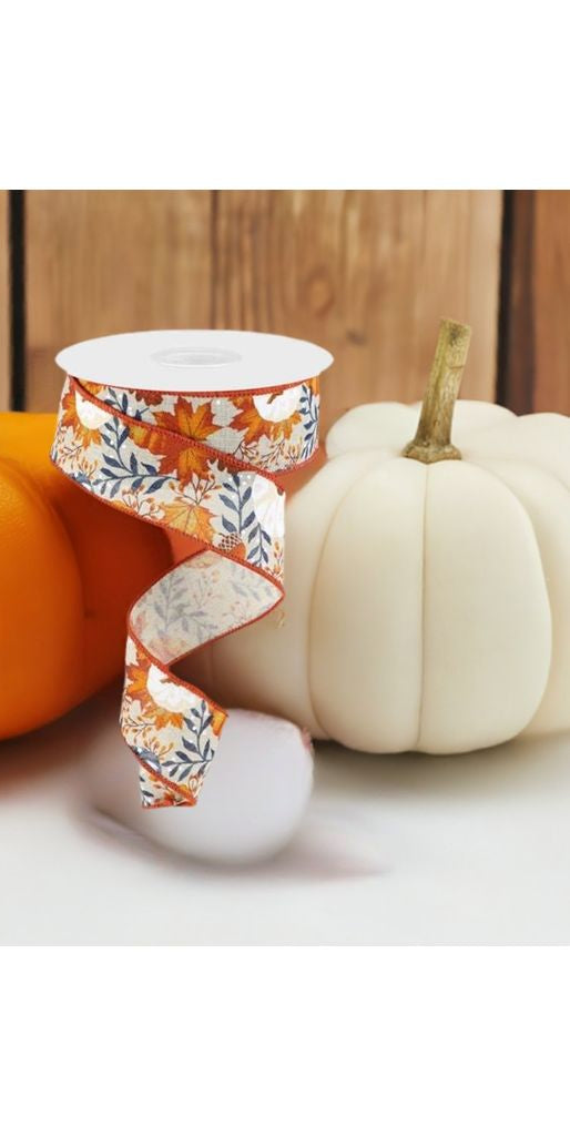 1.5" Pumpkin Foliage Ribbon: Navy (10 Yards) - Michelle's aDOORable Creations - Wired Edge Ribbon