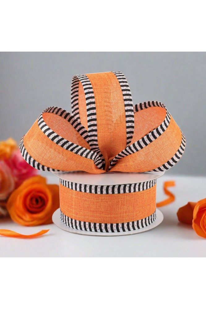 1.5" Royal Burlap Thin Stripe Ribbon: Orange (10 Yards) - Michelle's aDOORable Creations - Wired Edge Ribbon