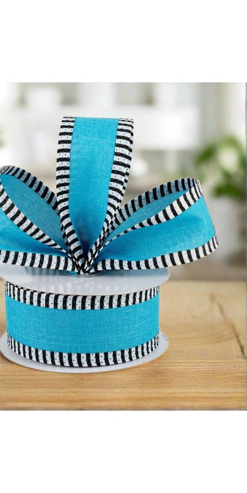1.5" Royal Burlap Thin Stripe Ribbon: Turquoise (10 Yards) - Michelle's aDOORable Creations - Wired Edge Ribbon