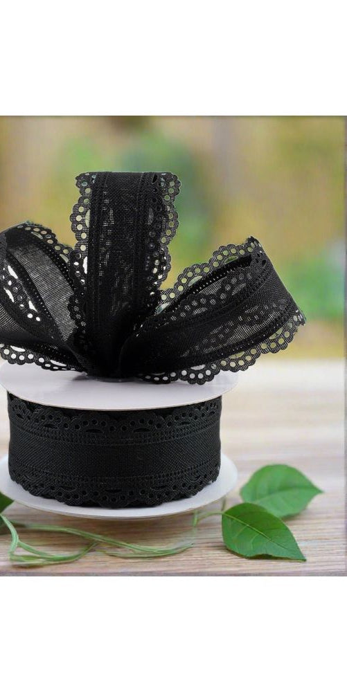 1.5" Scalloped Edge Ribbon: Black (10 Yard) - Michelle's aDOORable Creations - Wired Edge Ribbon