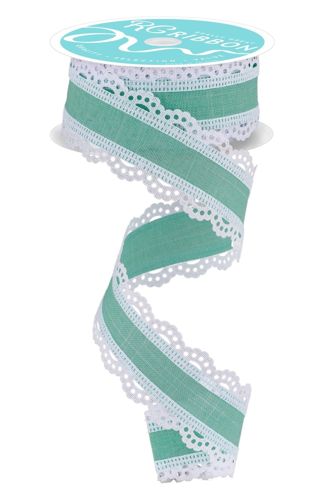 1.5" Scalloped Edge Ribbon: Mint Green (10 Yard) - Michelle's aDOORable Creations - Wired Edge Ribbon