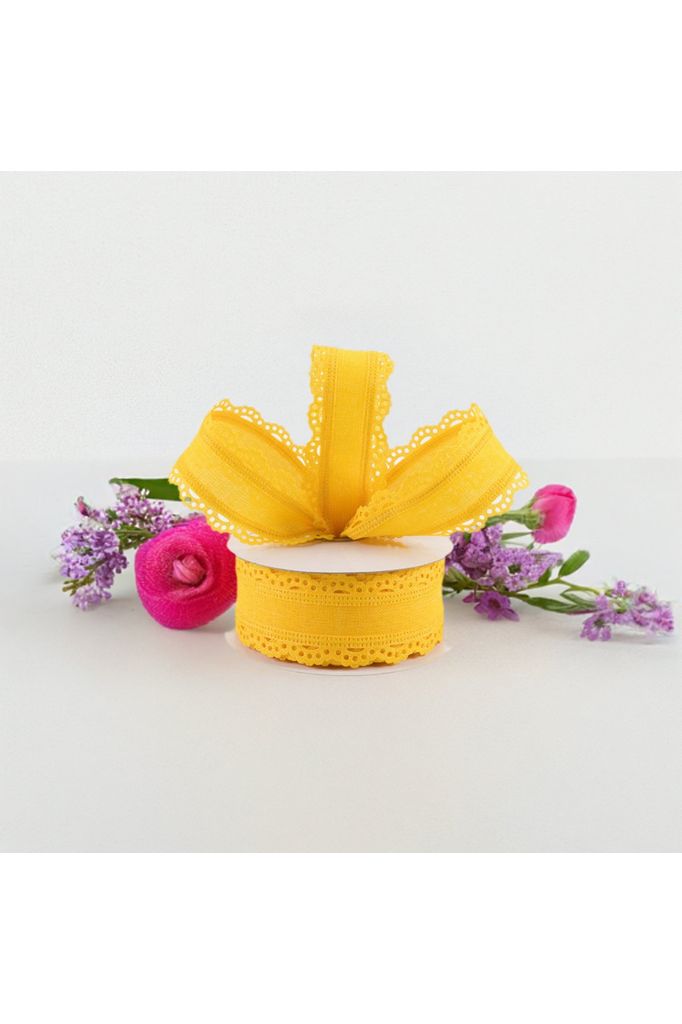 1.5" Scalloped Edge Ribbon: Sun Yellow (10 Yard) - Michelle's aDOORable Creations - Wired Edge Ribbon