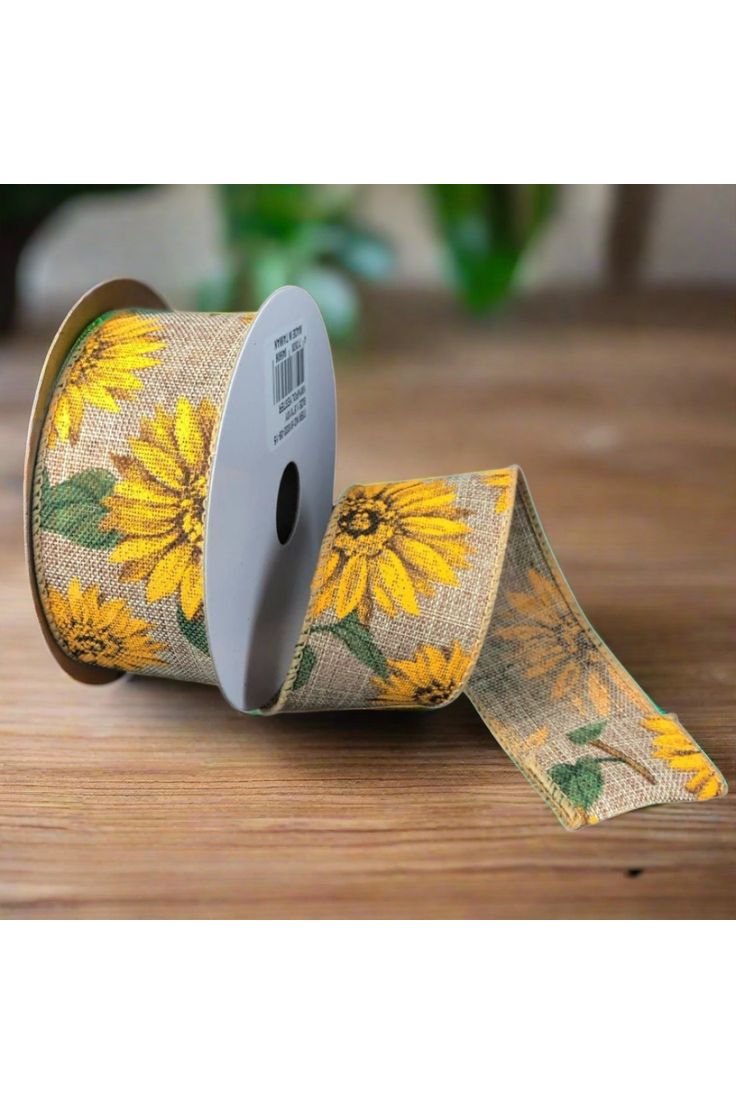 Shop For 1.5" Sunflowers Linen Ribbon: Light Natural (10 Yards) at Michelle's aDOORable Creations